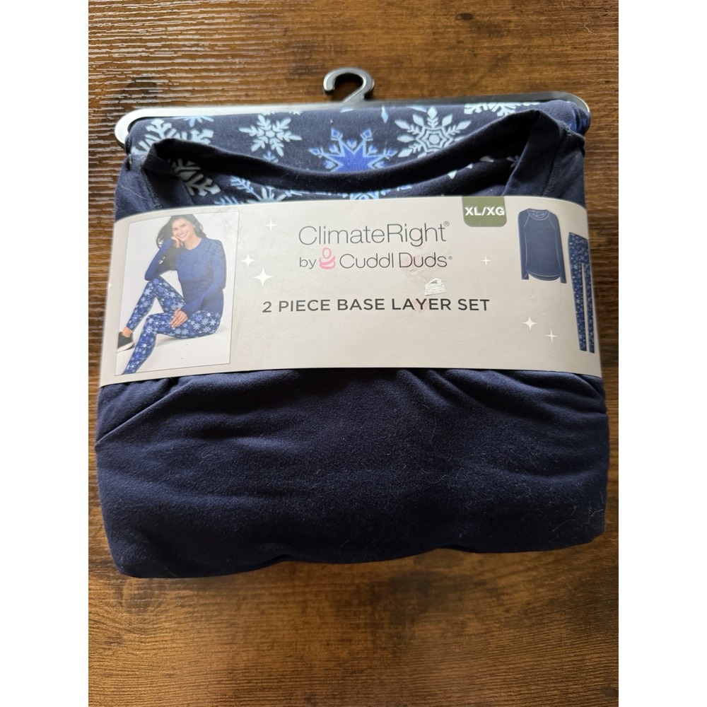 ClimateRight by Cuddl Duds 2-Piece Base Layer Set Blue Snowflake XL CD8827337